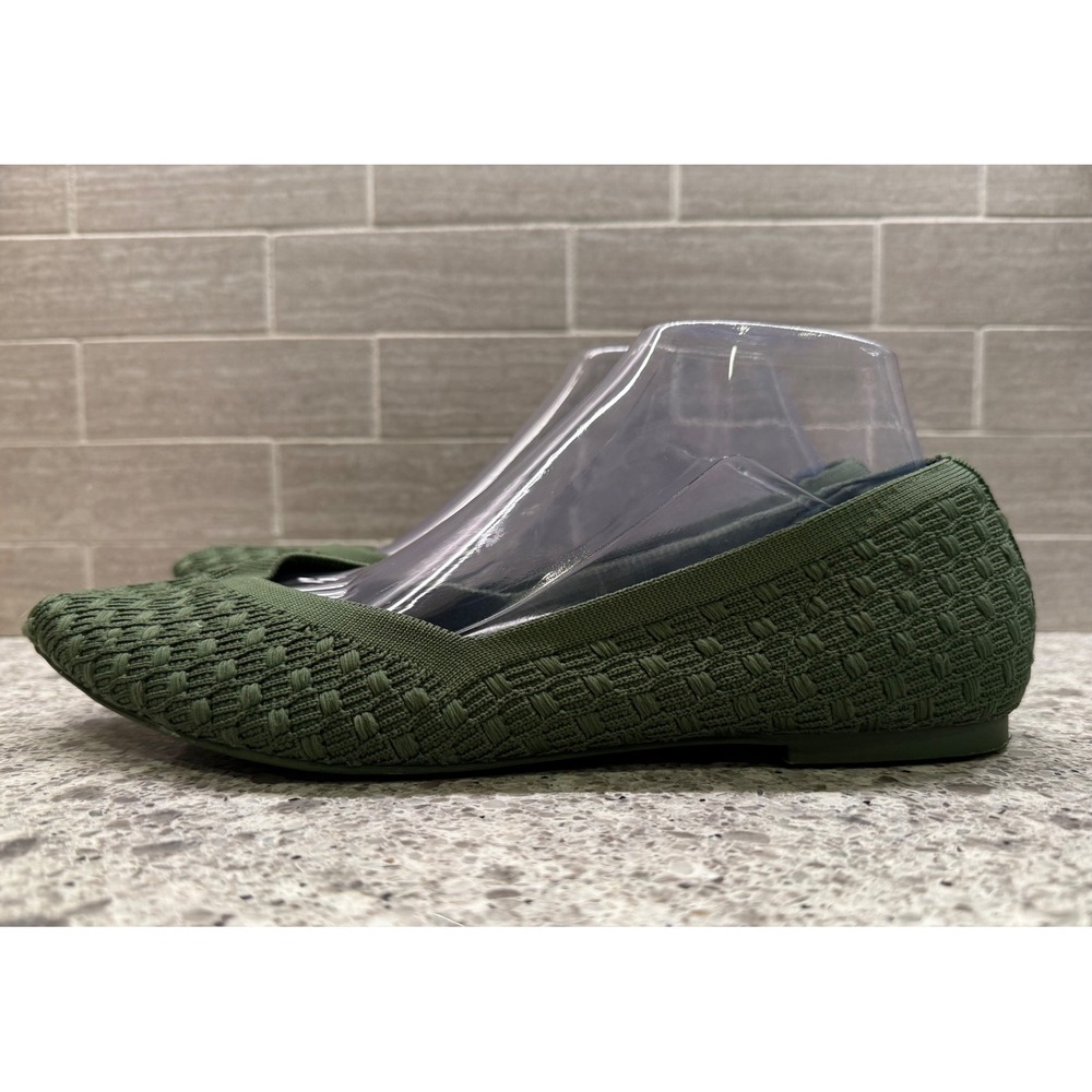 Lane Bryant Olive Green Pointed Toe Knit Wide Basketweave Flats Size 10W